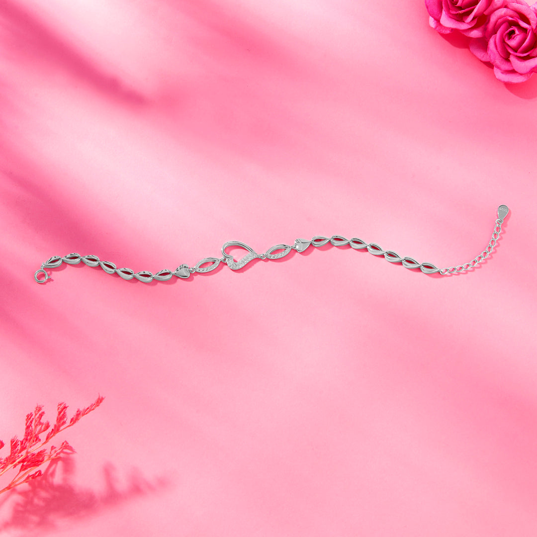 Heart Blossom Valentine 925 Silver Bracelet For Woman