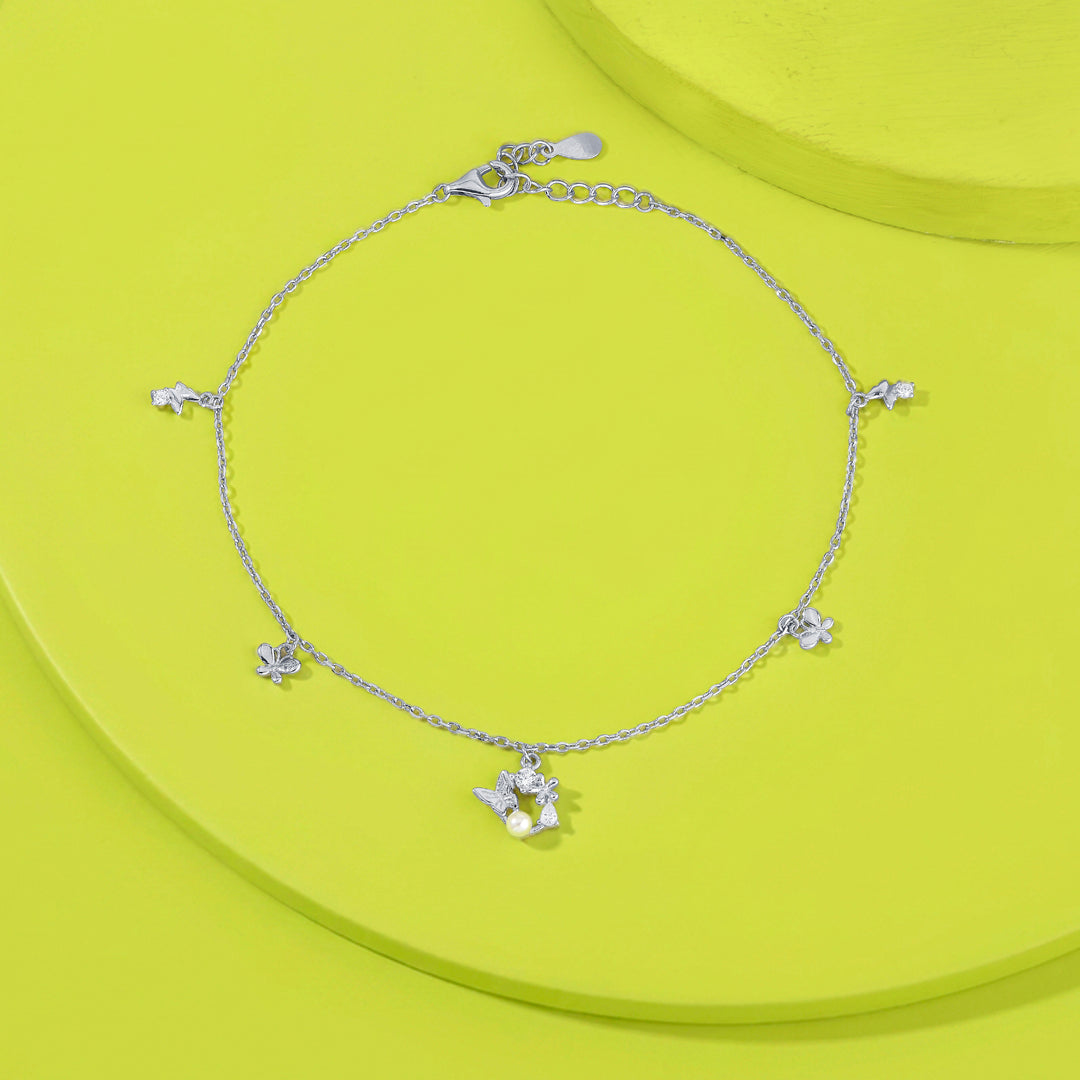 Butterfly Shimmer Silver Anklets