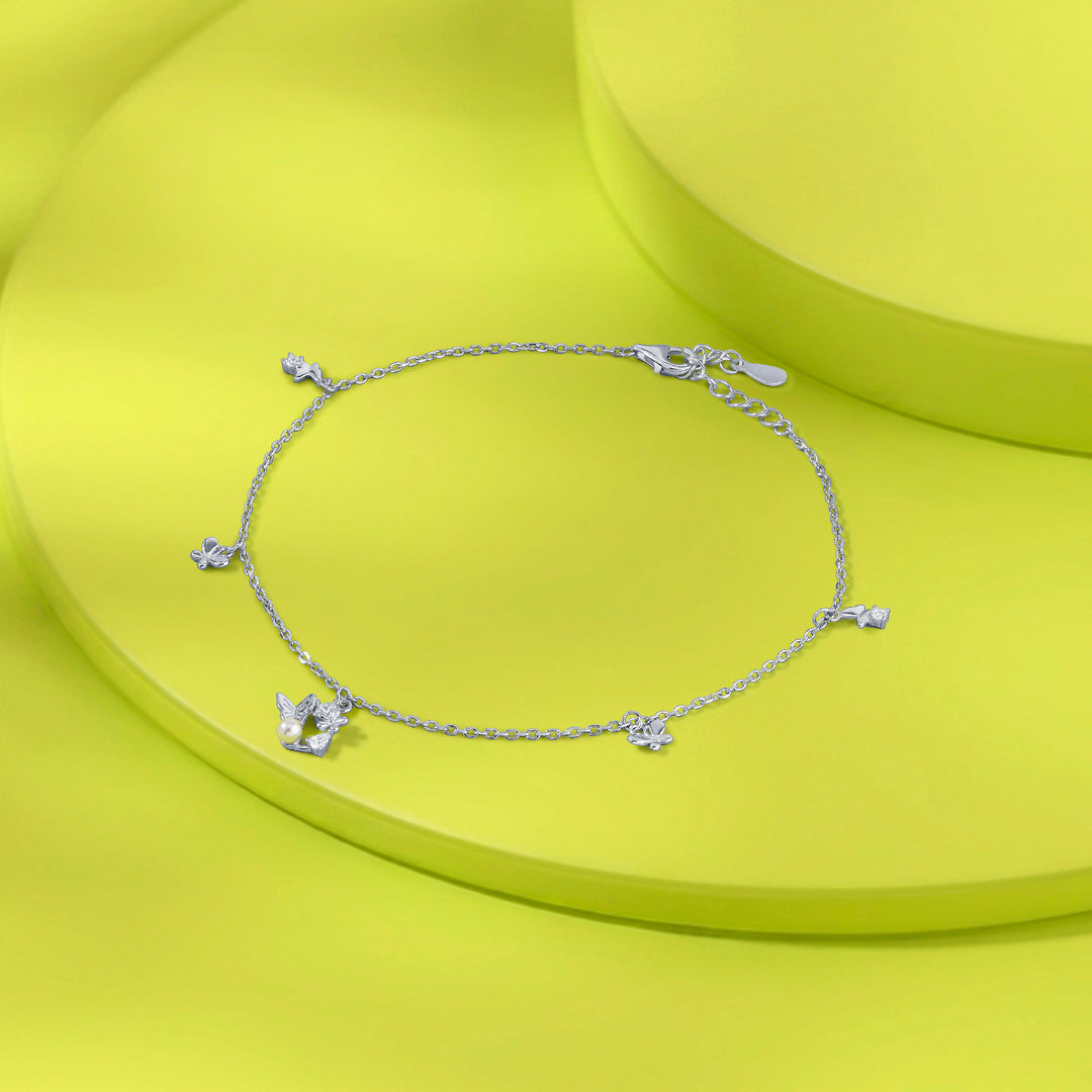 Butterfly Shimmer Silver Anklets