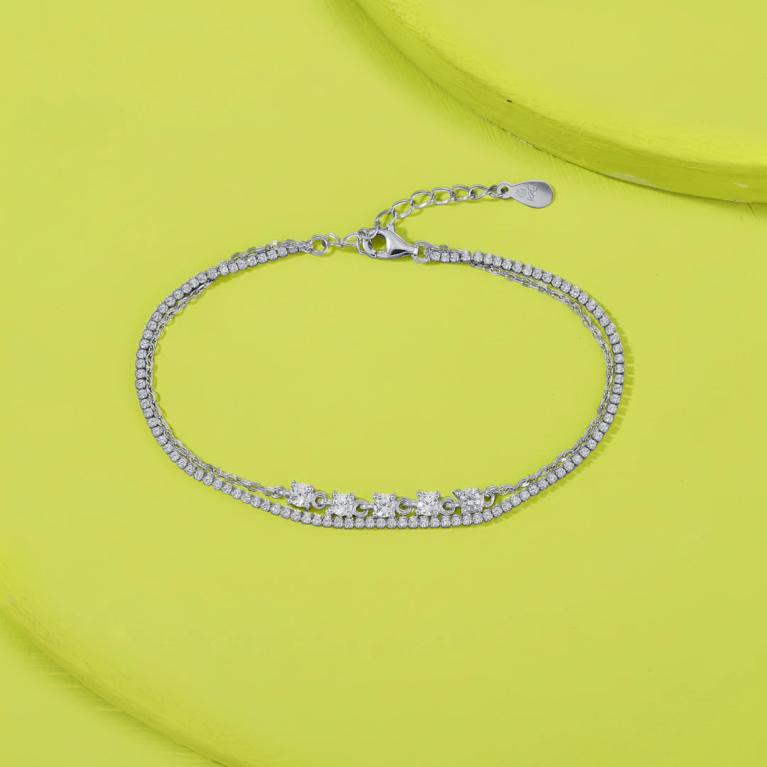 Layered Glimmer 
Flexible Silver Bracelet