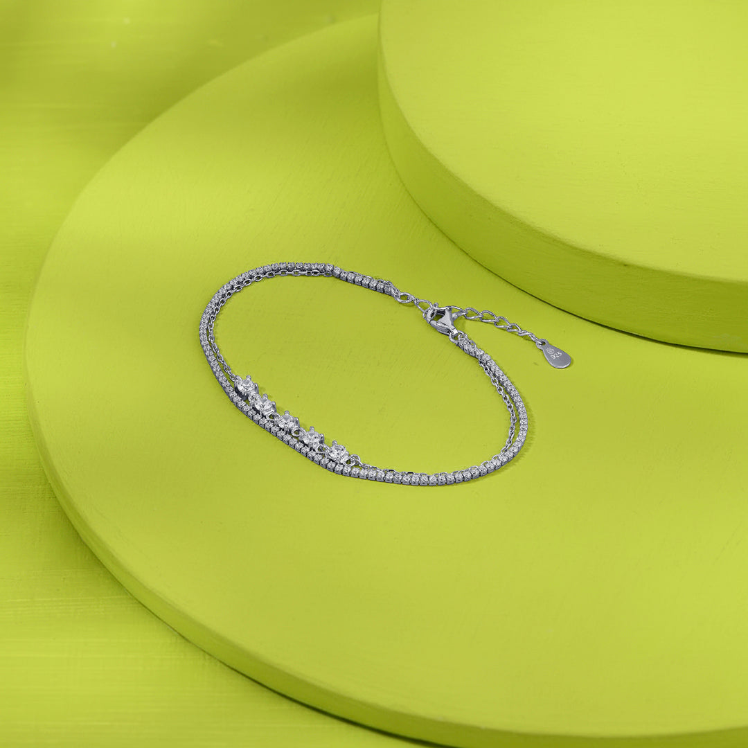 Layered Glimmer 
Flexible Silver Bracelet
