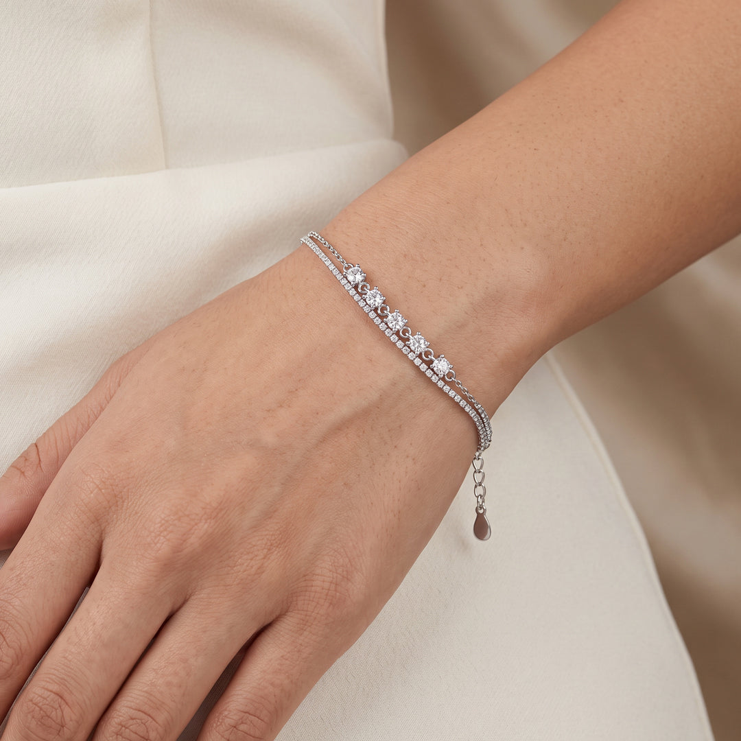 Layered Glimmer 
Flexible Silver Bracelet