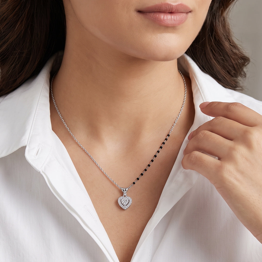 Shiny Heart Silver Mangalsutra