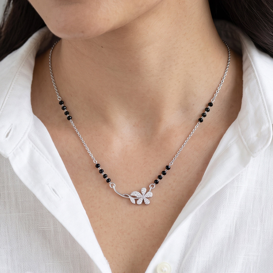Floral Elegance Silver Mangalsutra