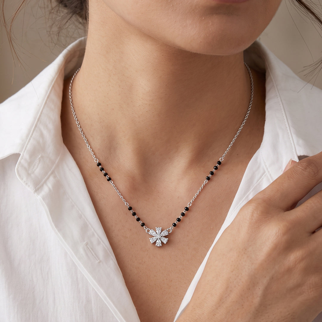 Petal Spark Silver Mangalsutra