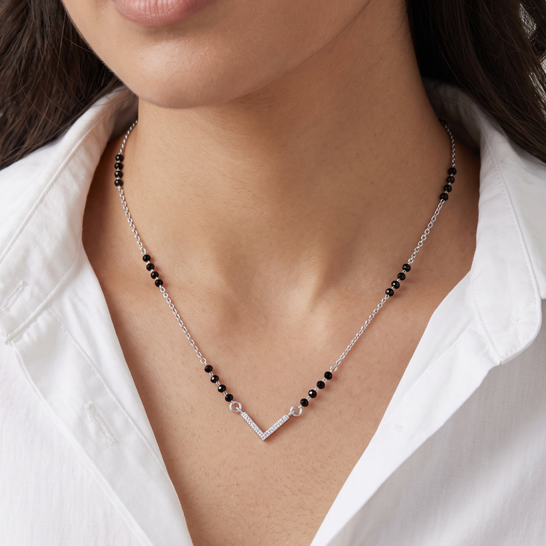 Angular Spark Silver Mangalsutra