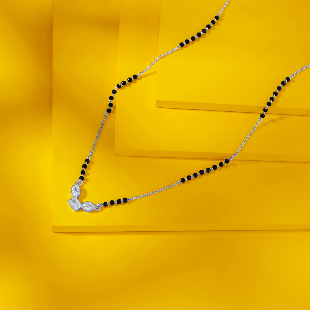 Studded Geometry Silver Mangalsutra