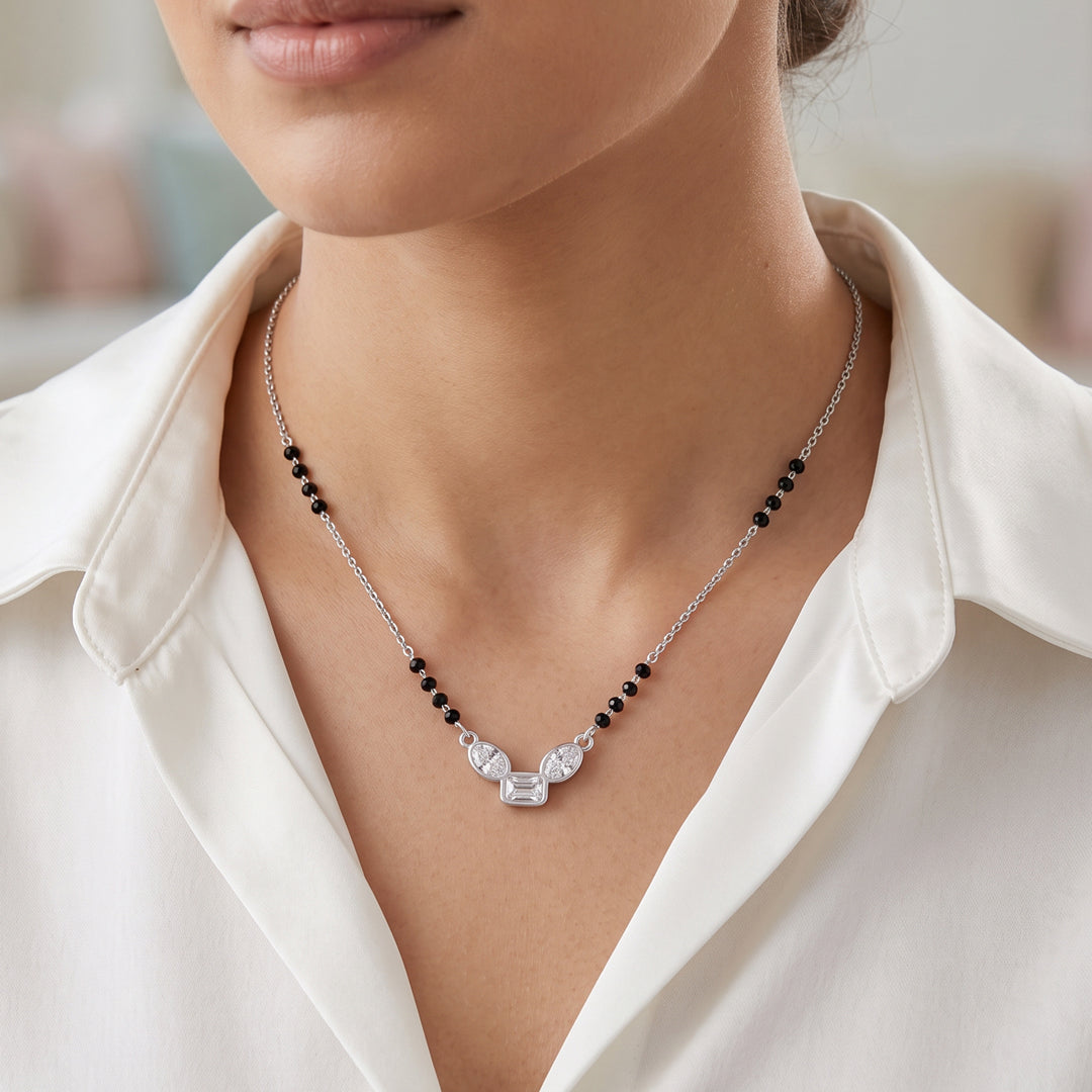 Studded Geometry Silver Mangalsutra