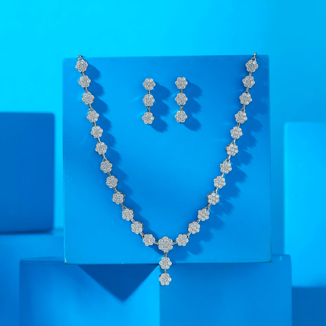 Floral Links Silver Necklace set