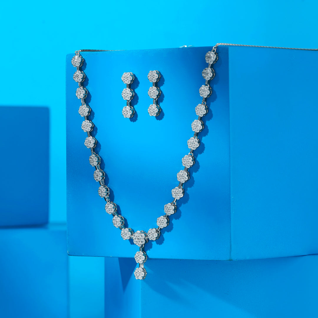 Floral Links Silver Necklace set