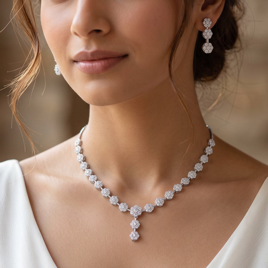 Floral Links Silver Necklace set