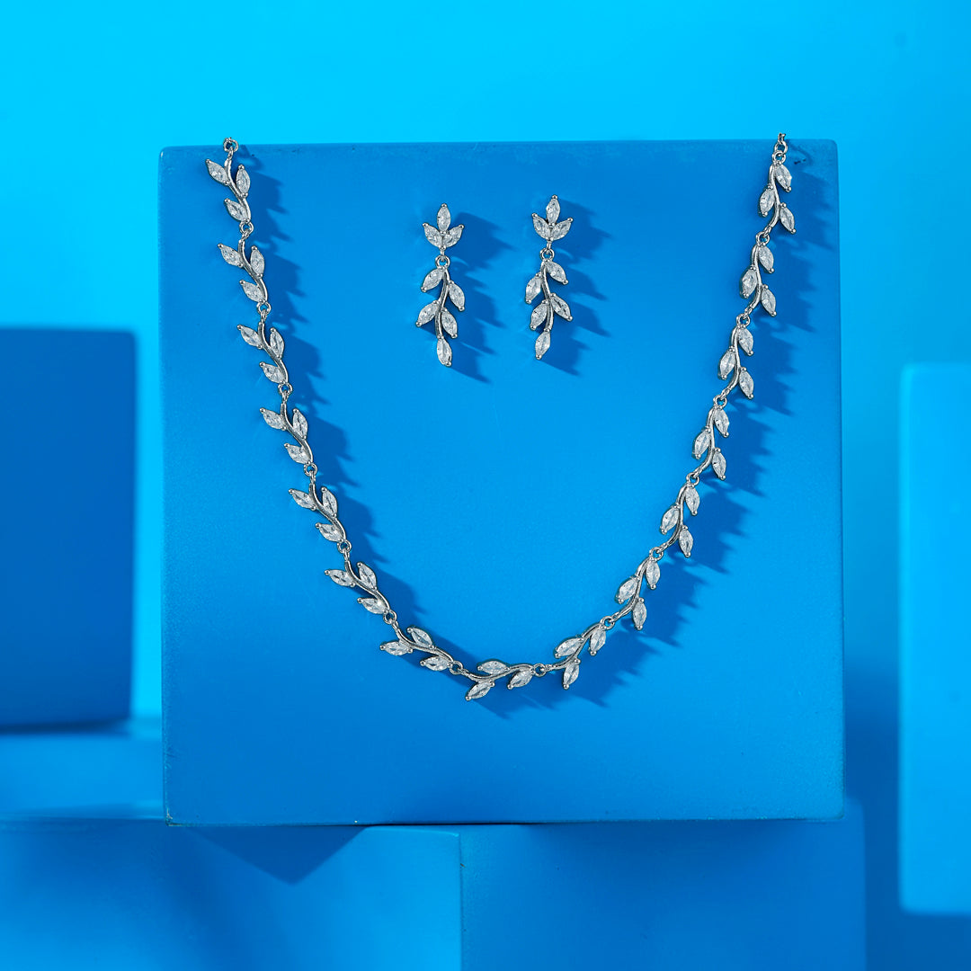 White Jasmine Silver Necklace set