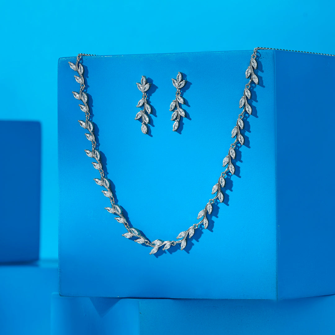 White Jasmine Silver Necklace set