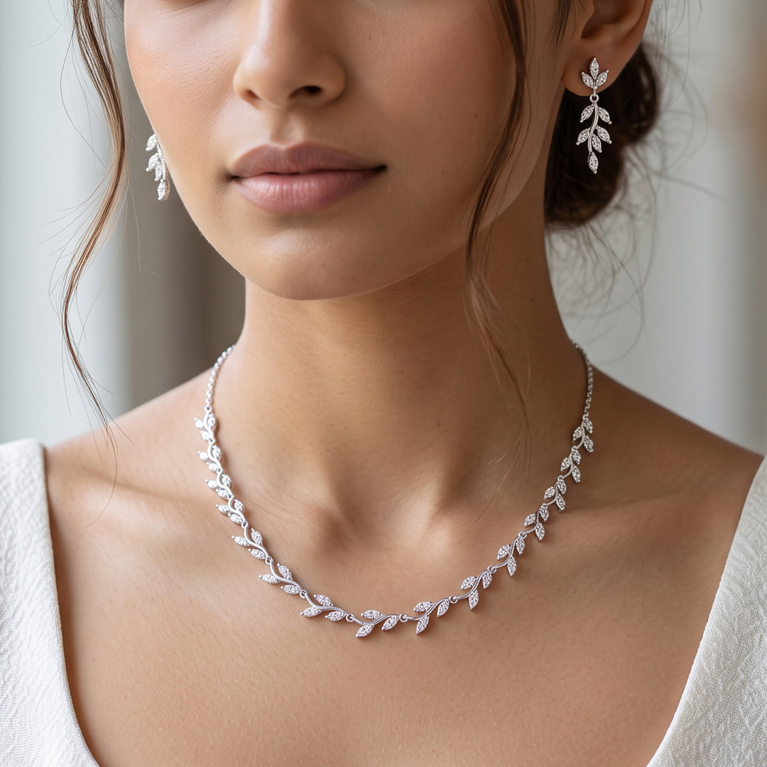 White Jasmine Silver Necklace set