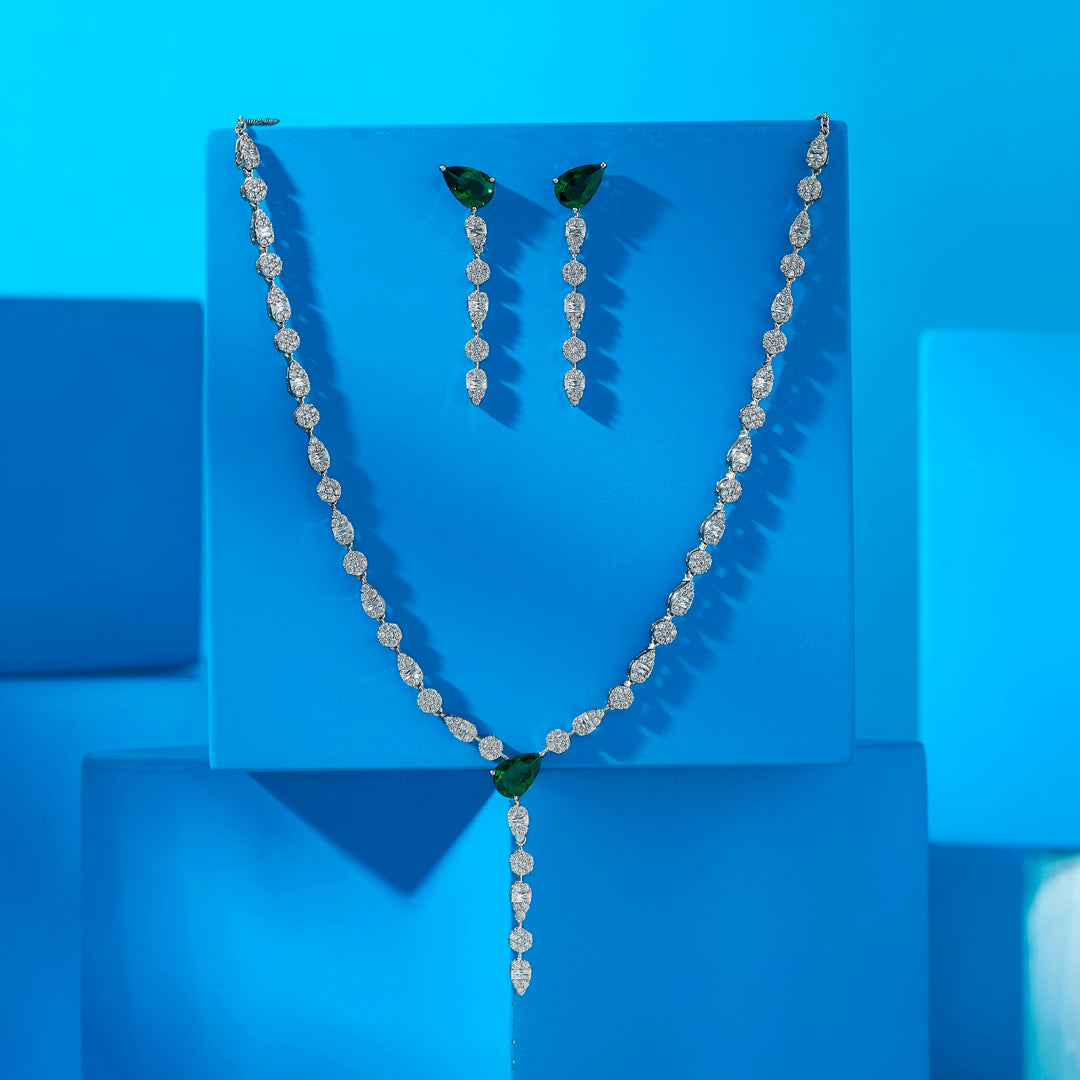 Emerald Green Silver Necklace set