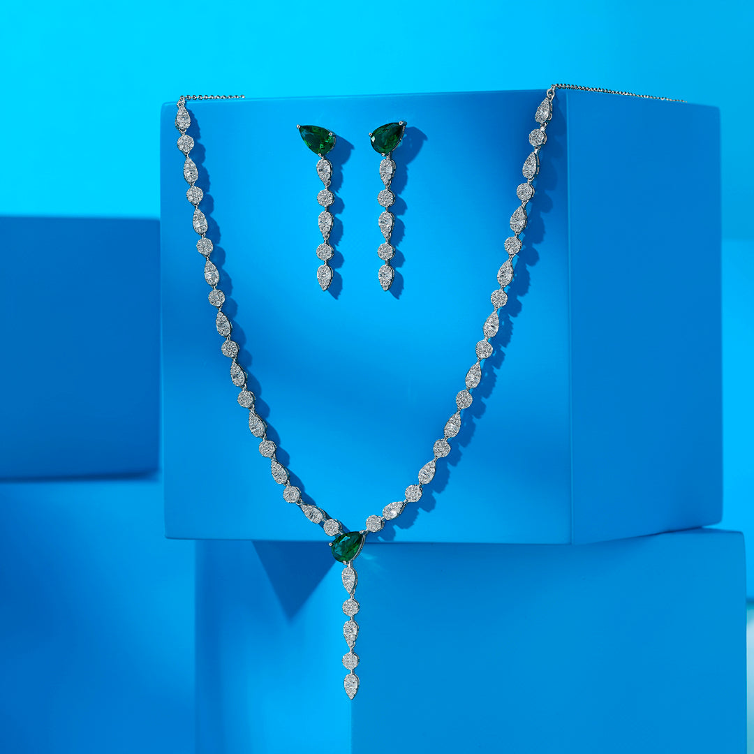 Emerald Green Silver Necklace set