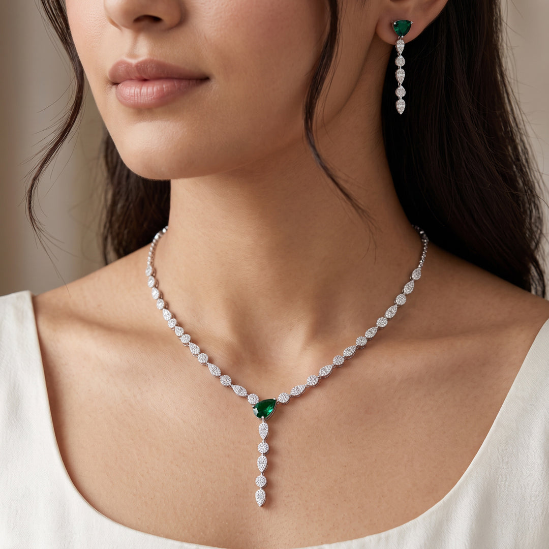 Emerald Green Silver Necklace set