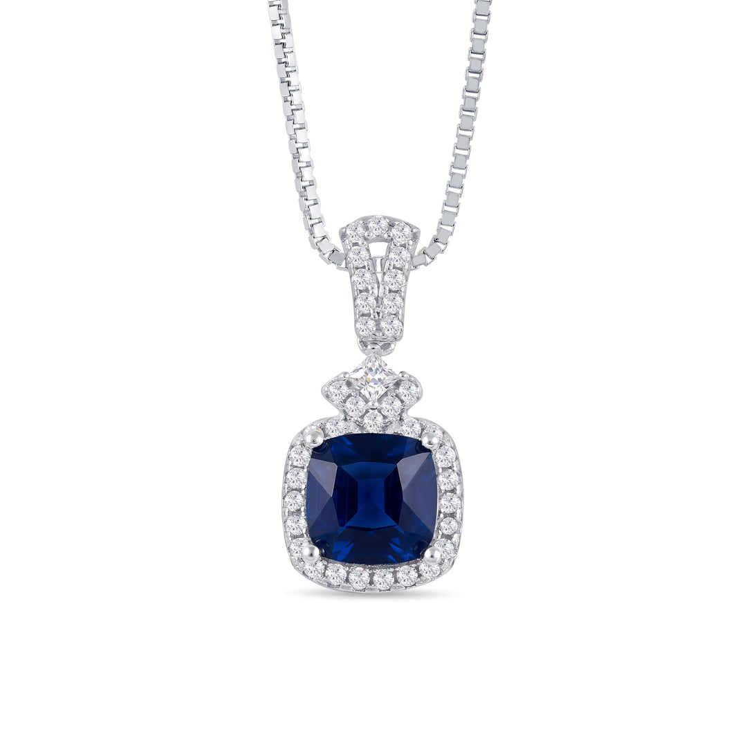 Saphire Blue Silver Pendant Set
