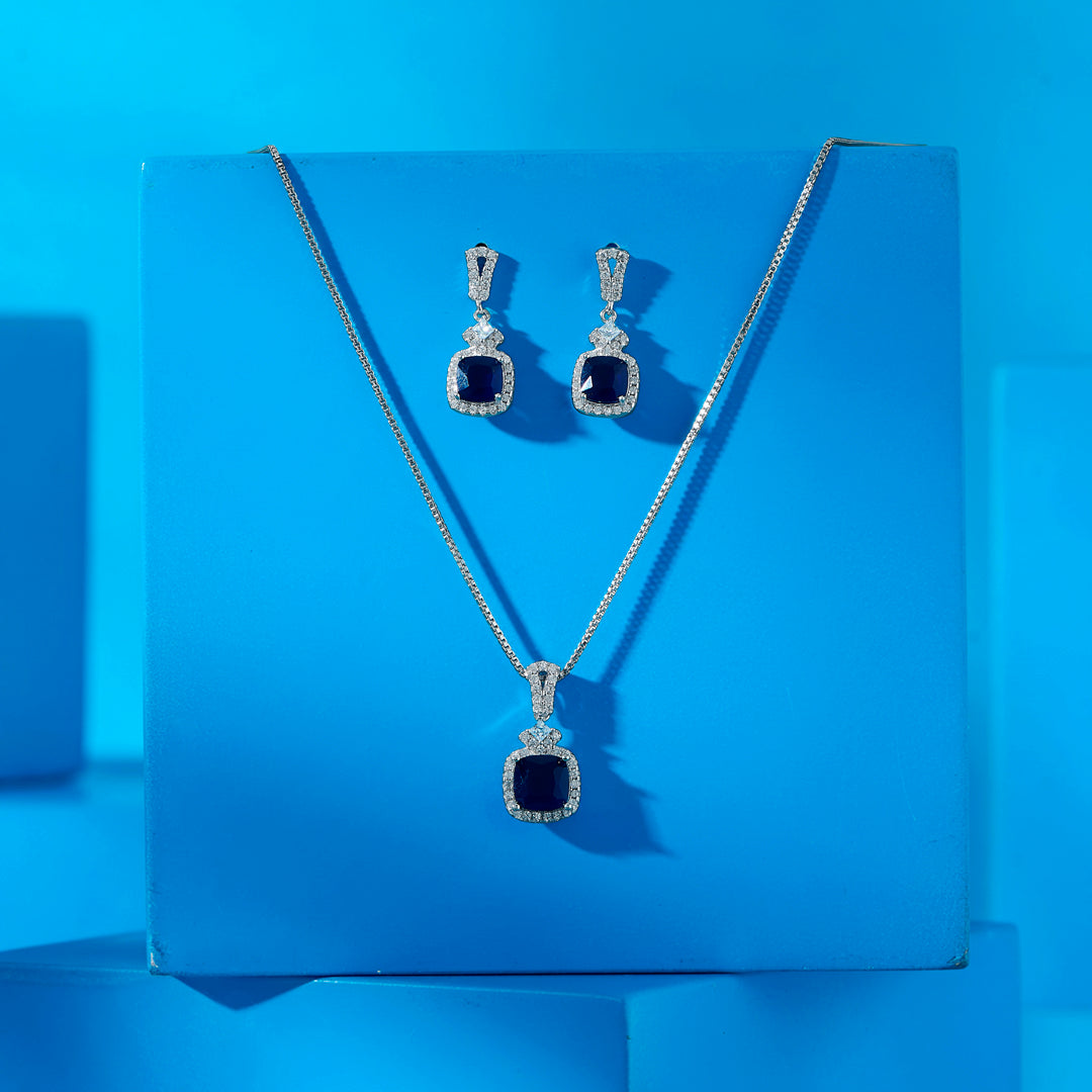 Saphire Blue Silver Pendant Set