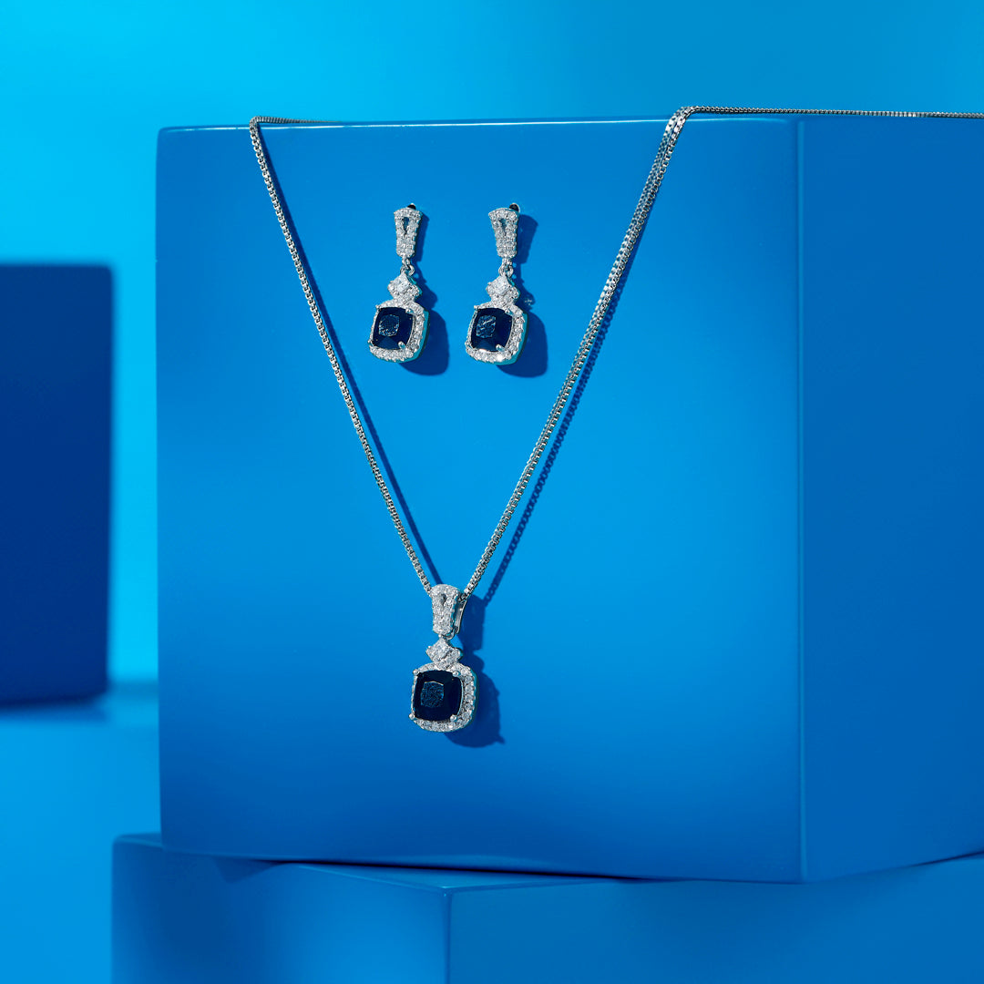 Saphire Blue Silver Pendant Set