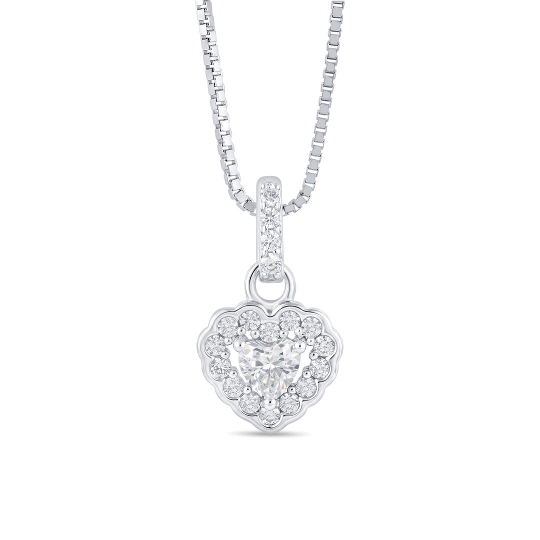 Studded Heart Silver Pendant Set