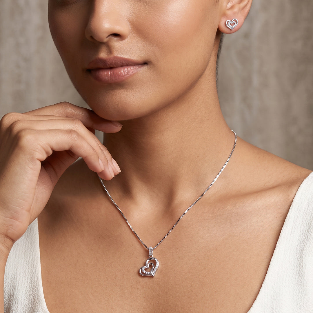 Heart Elegance Silver Pendant Set