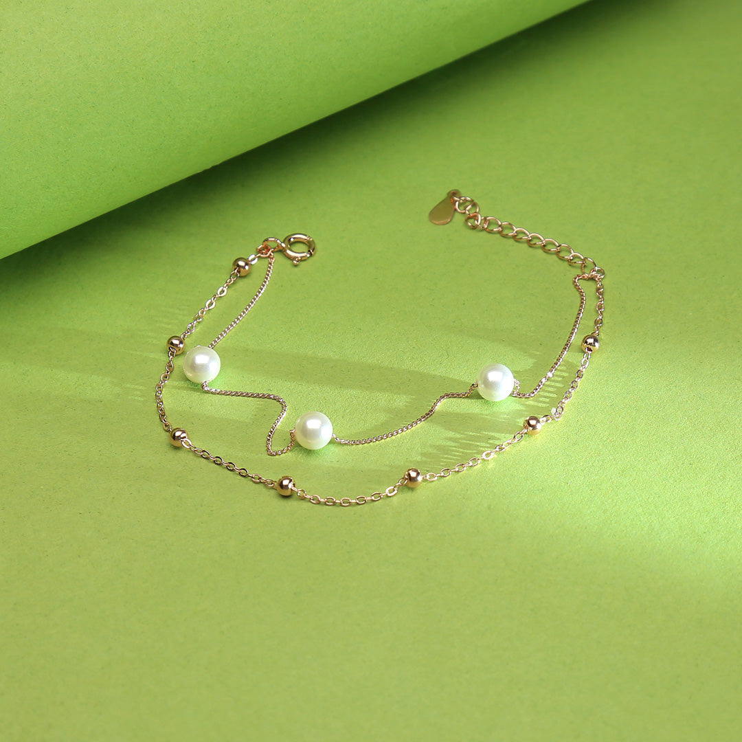 Shiny Pearls Adjustment Silver Bracelets