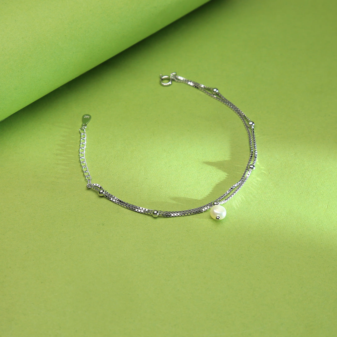 Bright Pearl Charm Silver Bracelets