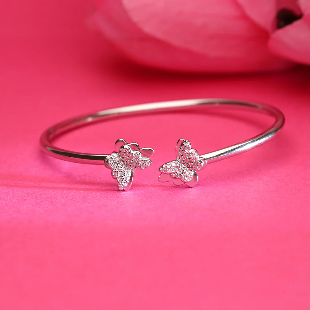 Fluttering Buterflies Oval Silver Bracelets