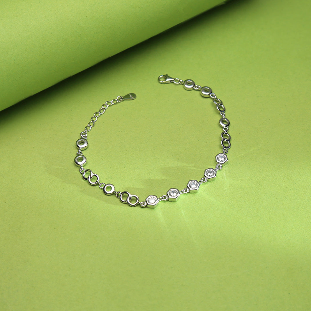 Hexagonal Studs Flexible Silver Bracelets