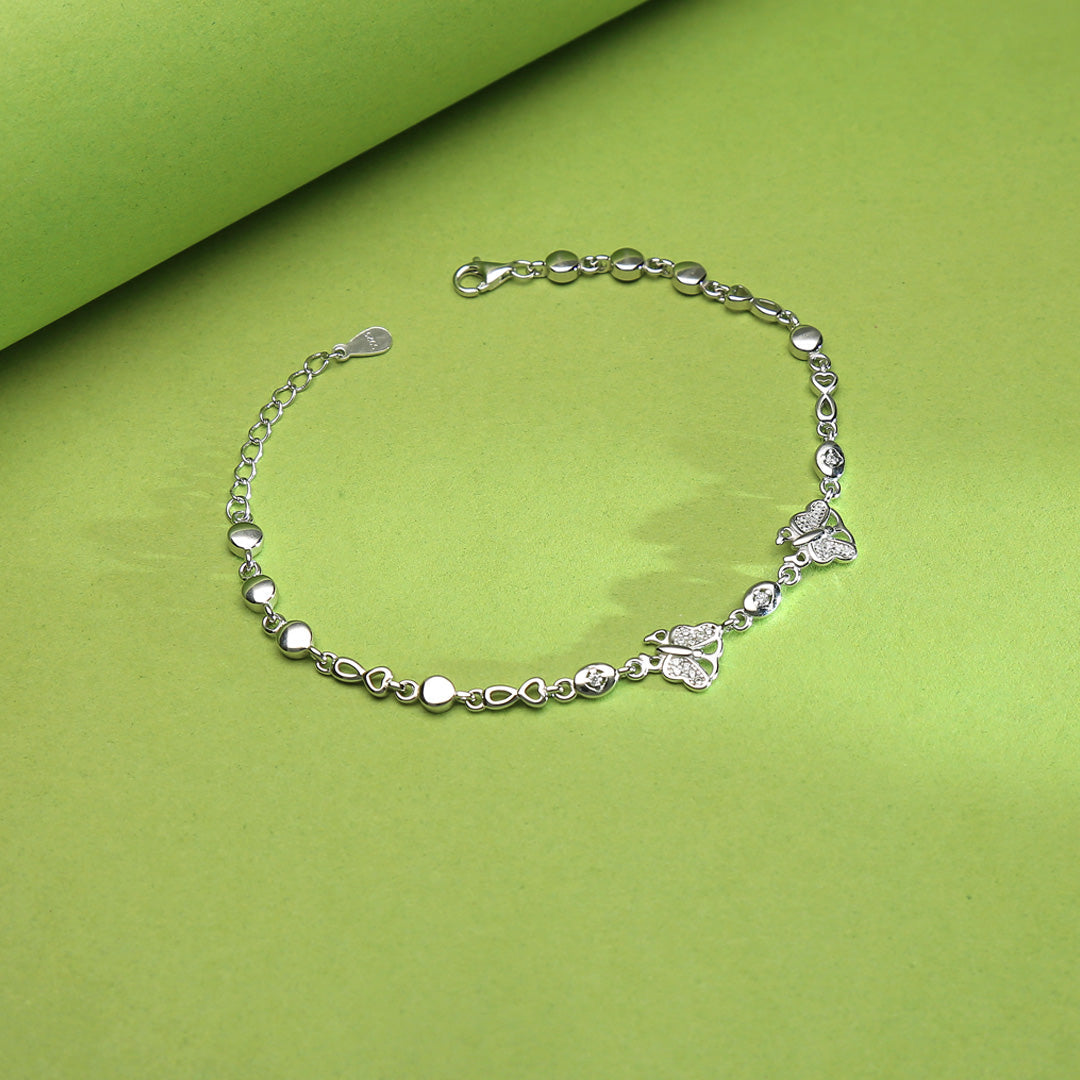 Linked Butterfly Flexible Silver Bracelets