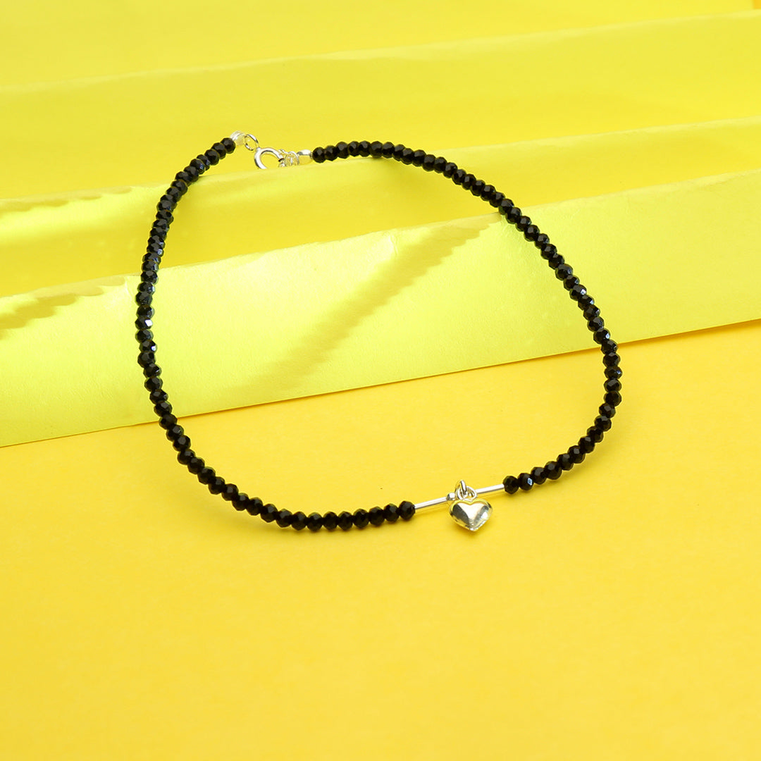 Heart Blackbeads Silver Anklets