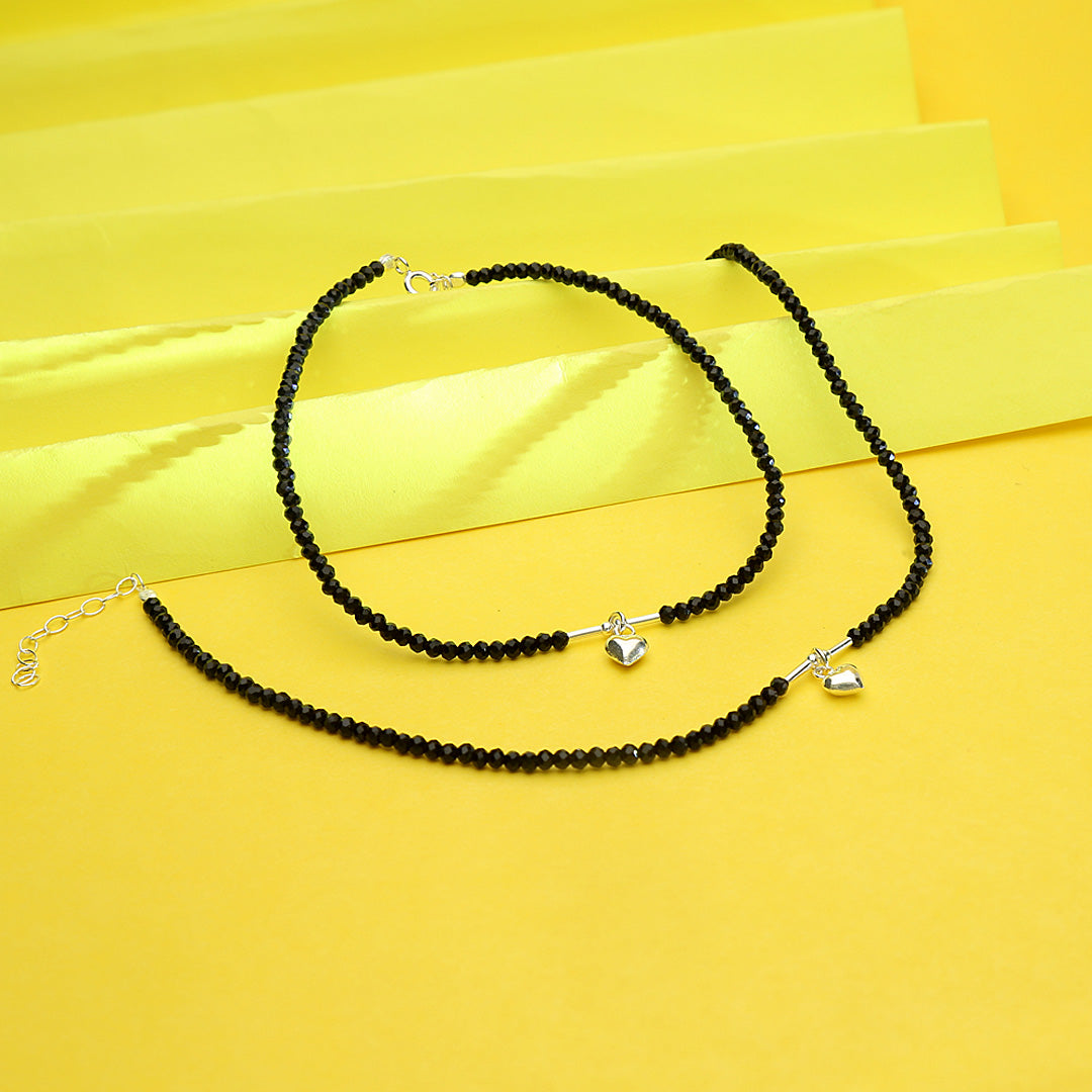 Heart Blackbeads Silver Anklets